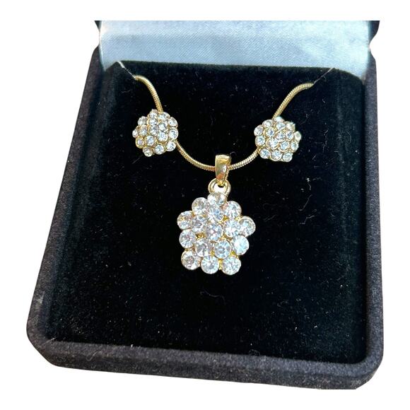 Austrian Crystal Clusters Matching Set Necklace and Earrings Gold Tone - Picture 2 of 5